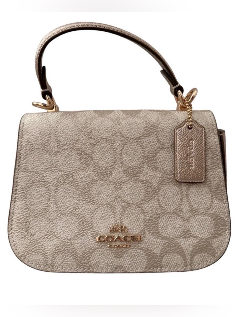 Coach Signature metallic finish in champagne tone Crossbody Satchel